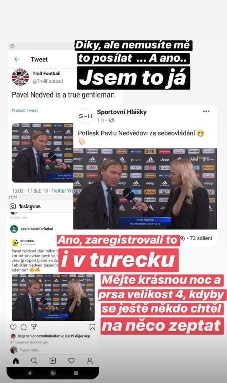 Bára Burdová měla po rozhovoru s Pavlem Nedvědem na instagramu docela frmol