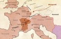 Mapa stěhování Burgundů 5 stol. n. l.: Burgundi jako spojenci Říma hlídali hranice před nájezdy Alemanů