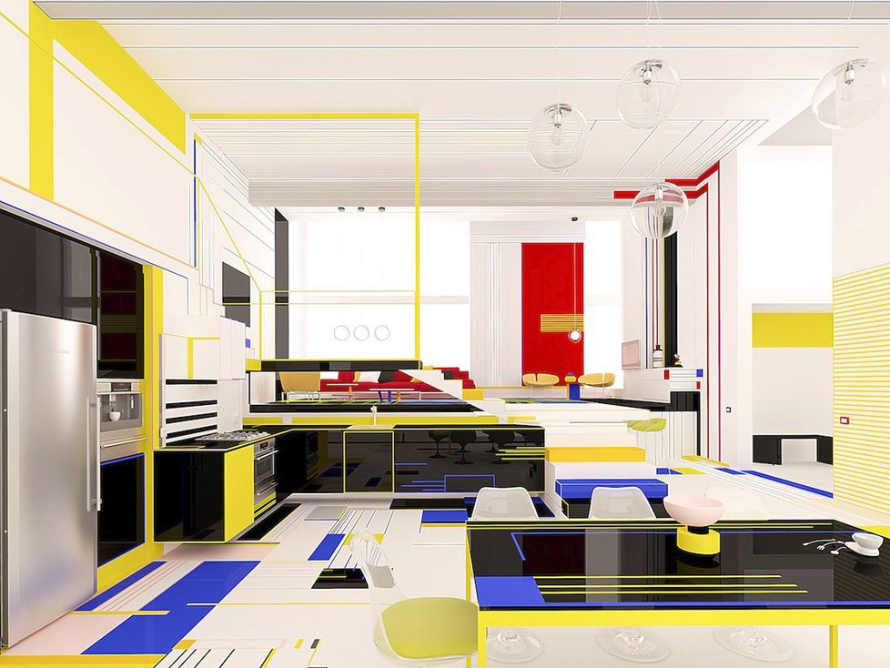 Moderní apartmán připomíná plátna slavného abstraktního malíře Mondriana