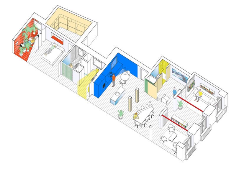 Moderní apartmán pro jednoho zdobí akcenty výrazných barev