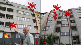 V tomto domě v pražských Holešovicích se 2 muži zabili skokem z výšky, jeden se oběsil, další probodl a poslední spadl ze střechy