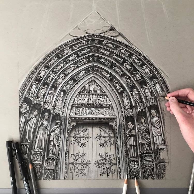 Mladá umělkyně zachycuje krásu gotické architektury