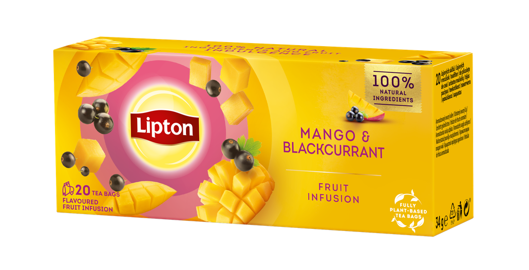 Vyzkoušejte nový ovocný čaj Lipton s příchutí exotického manga a černého rybízu. Je ze 100% přírodních surovin a v ekologických kompostovatelných sáčcích.