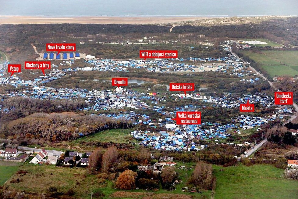 Uprchlický tábor v Calais se pomalu změnil v město.