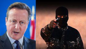 Britský premiér David Cameron (vlevo) a džihádista s britských přízvukem, který pro něj nemá vlídného slova.