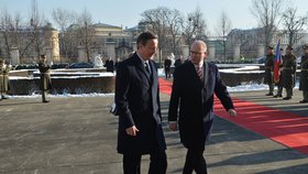 Setkání britského a českého premiéra ve Strakově akademii v lednu 2016.