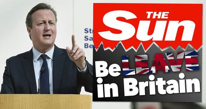 Nejprodávanější britský deník The Sun se rozhodl agitovat za Brexit. Proti odchodu Británie z EU je její premiér David Cameron.