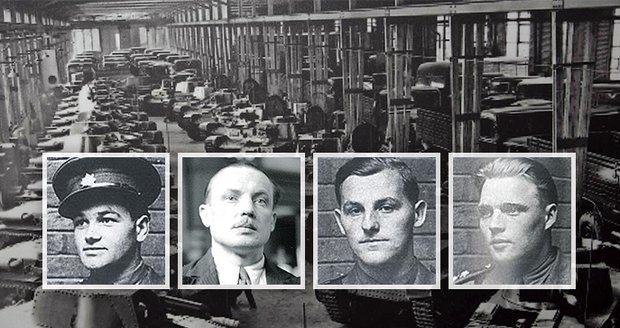 Karel Čurda (druhý zleva) zradil kamarády parašutisty, kteří chystali bombový nálet na plzeňskou Škodovku, která zásobovala Německo tanky. Akce nesla název Canonbury.