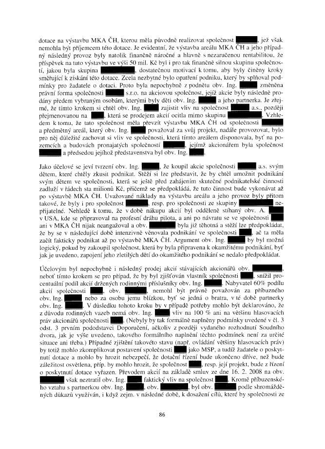 Celé znění dokumentu, ve kterém žalobce Jaroslav Šaroch vysvětluje, jak dospěl ke svému rozhodnutí v kauze Čapí hnízdo. Začerněná místa obsahují osobní údaje.