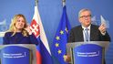 Slovenská prezidentka Čaputová s šéfem Evropské komise Junckerem během její návštěvy Bruselu