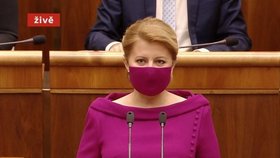 Slovenská prezidentka Zuzana Čaputová v projevu k poslancům (5. 6. 2020)