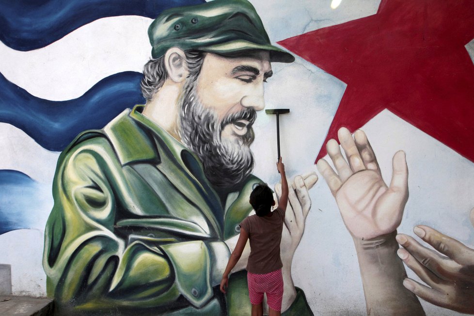 Malba s Fidelem Castrem ve městě Managua