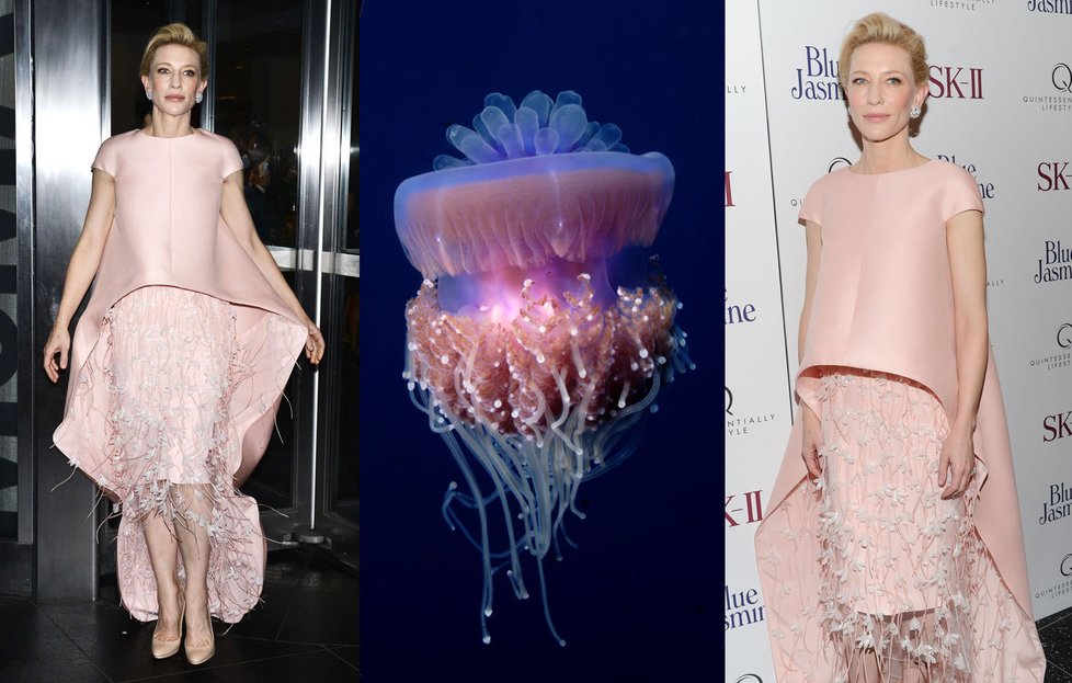 Cate Blanchett zvolila na premiéru filmu Blue Jasmine vskutku bizarní model, inspirovaný nejspíš medúzou.