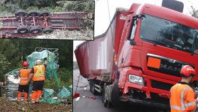 Český kamioňák se vyboural v Anglii: Z nákladu mu vytekly tisíce litrů hořlaviny.