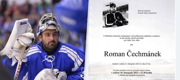 Rodina Romana Čechmánka odhalila parte zesnulého hokejisty