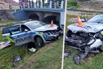 Nehoda policejního vozu v Čejeticích.