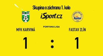 SESTŘIH: Karviná - Zlín 1:1. Bod naději nepřidal, domácí dohrávali v devíti