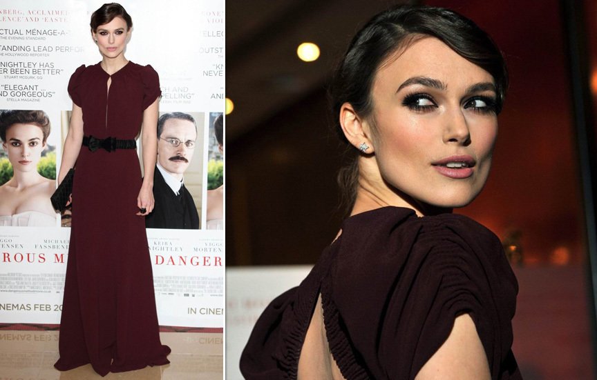 Herečka Keira Knightley na lednové premiéře snímku Nebezpečná metoda v šatech Burberry.