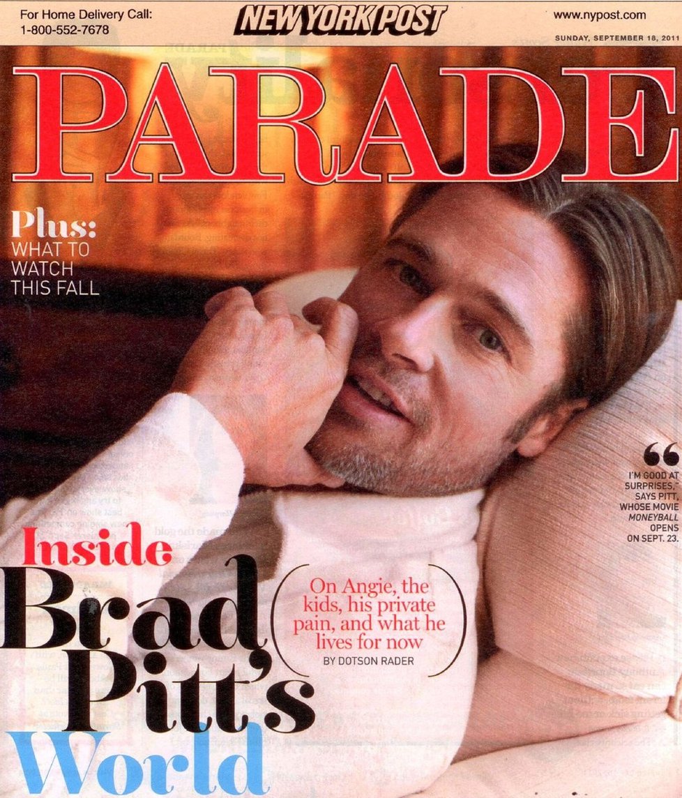 Brad Pitt vyjde na titulce magazínu Parade.
