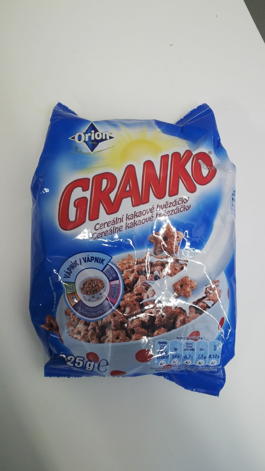 Cereální kakaové hvězdičky Granko, Orion: 1,9 kostky cukru na porci