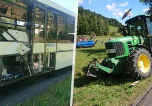 Na Orlickoústecku se srazil traktor a autobus: Na místě je několik zraněných