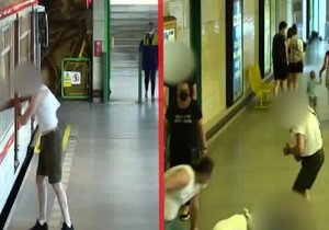 Cizinec v metru napadl ženu, dalšího cestujícího skopal. Oba skončili v nemocnici. Policie hledá svědky napadení. (4. července 2021)