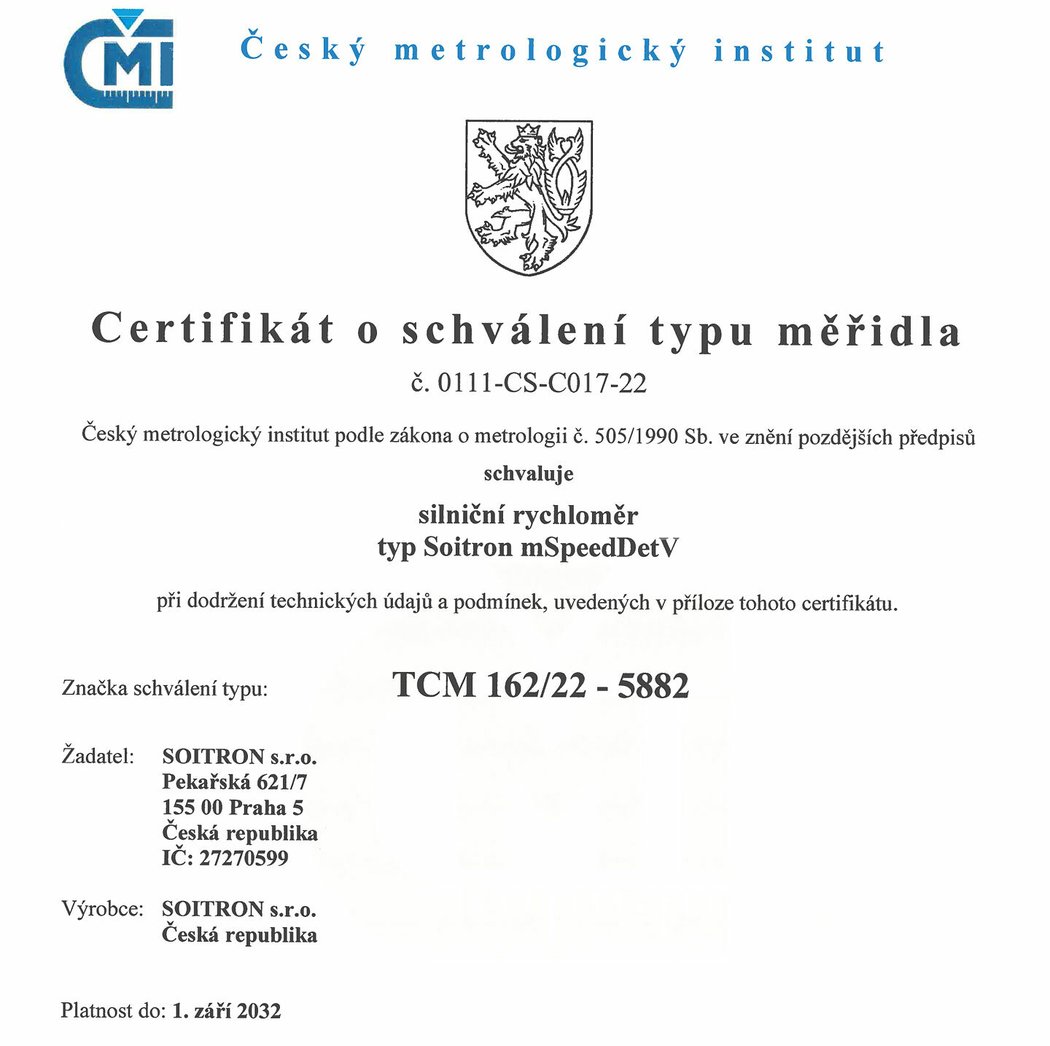 Certifikát schválení typu měřidla