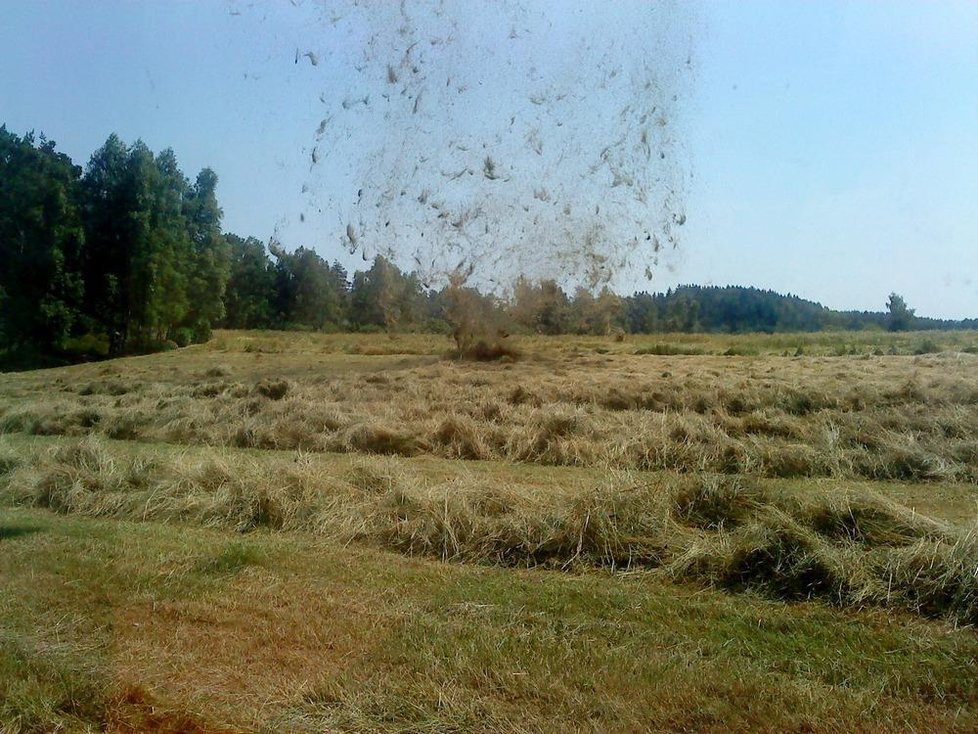 O řádění prašného víru se na vlastní oči přesvědčil i zemědělec ze Lhoty na Jihlavsku. Čertík mu tam z pole zvedl asi půl tuny sena.