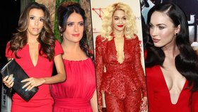 Krásky v rudé: Eva Longoria, Salma Hayek, Rita Ora a Megan Fox.