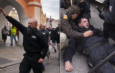 Válečná zóna: Demonstranti na protiromské akci v Českých Budějovicích podpalují kontejnery!