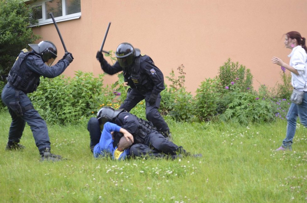 Policisté mlátí demonstranta