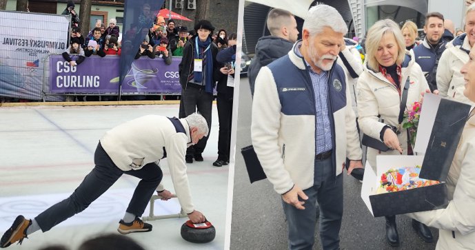 Prezidentský pár si na Olympijském festivalu v Českých Budějovicích vyzkoušel curling (11. 2. 2026)