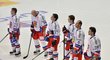 Čeští hokejisté při národní hymně