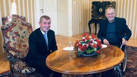 Expremiér Babiš s prezidentem Milošem Zemanem.