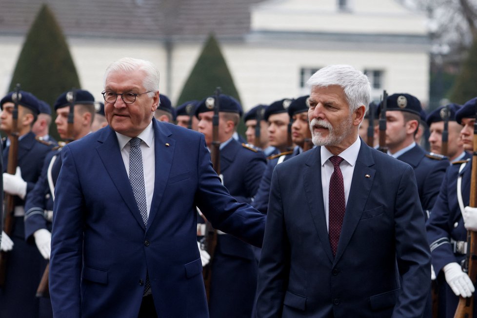 Český prezident Petr Pavel na návštěvě v Německu, na snímku s prezidentem Frankem-Walterem Steinmeierem