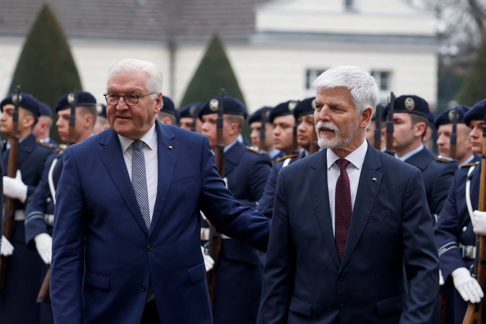 Český prezident Petr Pavel na návštěvě v Německu, na snímku s prezidentem Frankem-Walterem Steinmeierem.