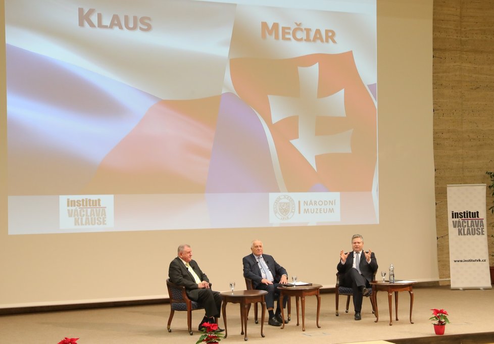 Diskuze o vývoji Česka a Slovenska 25 let po rozpadu společné republiky: Václav Klaus a Vladimir Mečiar