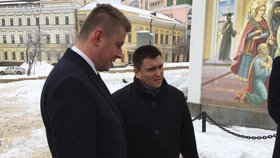 Šéfové české a ukrajinské diplomacie Tomáš Petříček a Pavlo Klimkin v Kyjevě (28. 1. 2019)