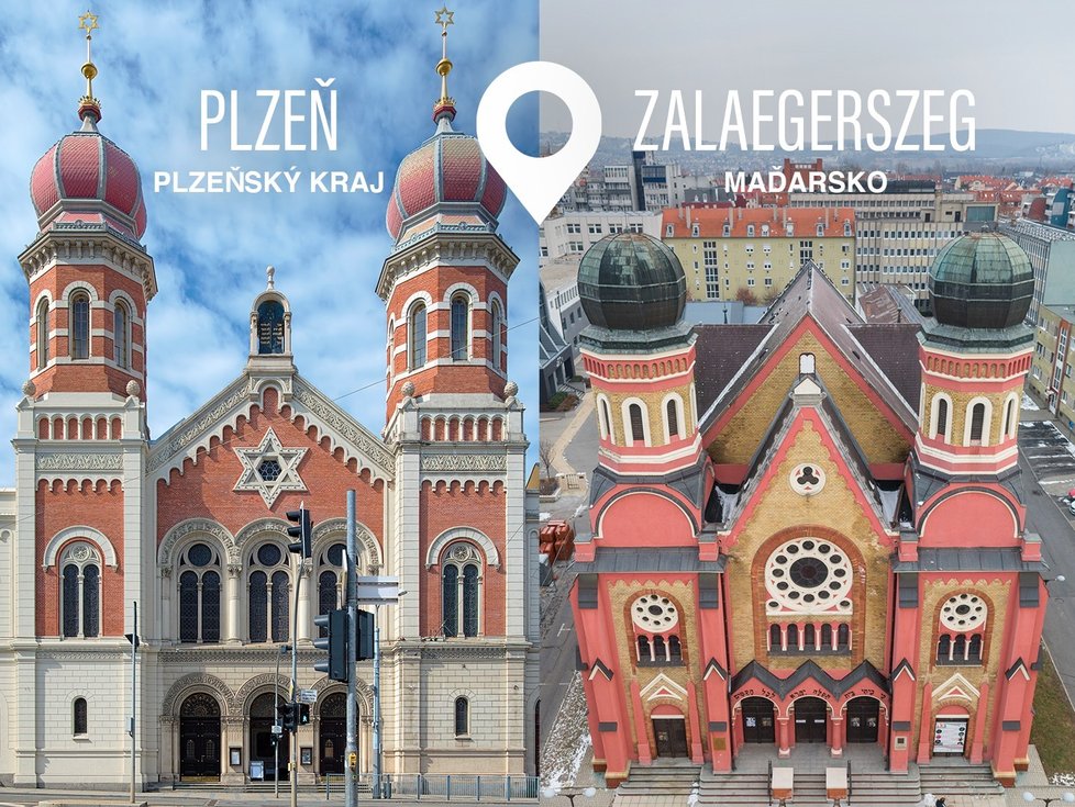 Velká synagoga v Plzni a Zalaegerszeg v Maďarsku