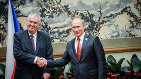 Český prezident Miloš Zeman (vlevo) s prezidentem Ruska Vladimirem Putinem (20. 8. 2016 v Pekingu)