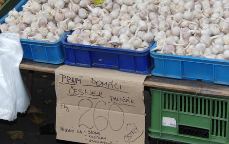 Na trhu ve Zlíně se kilo česneku prodává i za 260 Kč. Prodejce přitom česnek prodává jako vhodný na konzumaci i sadbu, což se pěstitelce Aleně Mihulkové zdá podezřelé.