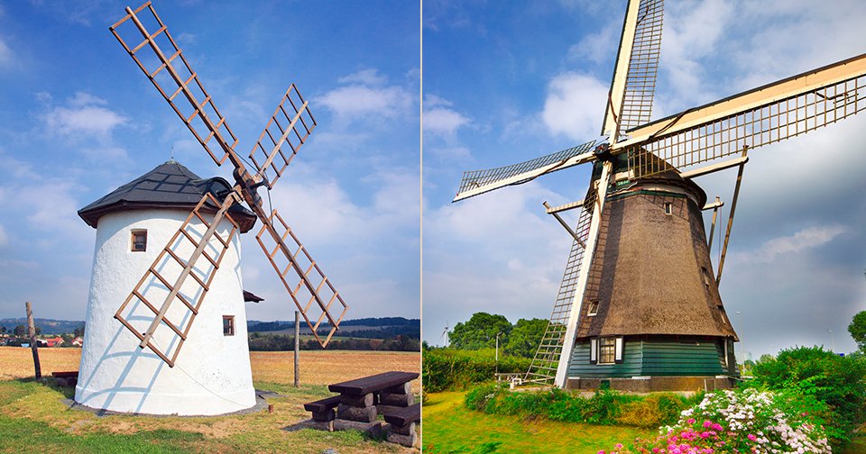 Větrný mlýn ve Spálově a v Holandsku.