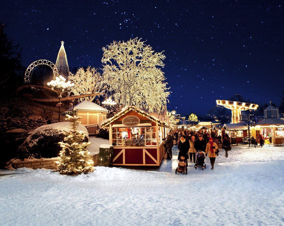 Vánoční trhy v zábavním parku Liseberg - Göteborg, Švédsko