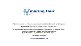 Cestovní kancelář Marine Tour na webu informuje o svém krachu. Ještě ve čtvrtek tu prodávala zájezdy.