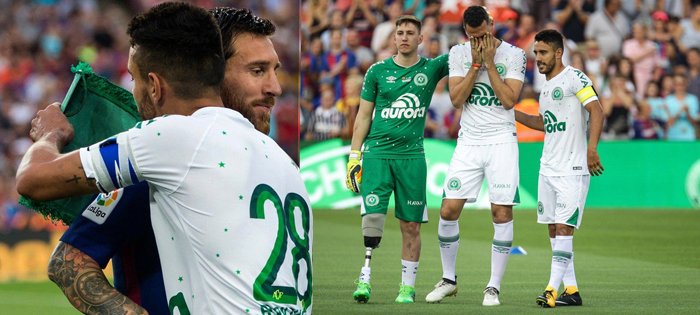 Fotbalisté Chapecoense si osm měsíců po letecké tragédii zahráli s Barcelonou, přítomni byli také tři přeživší hráči