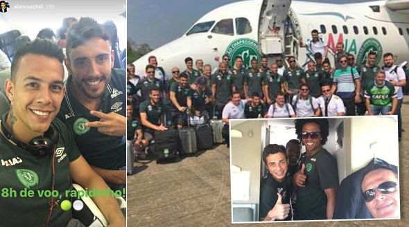 „Jdeme na to!“ Brazilský fotbalový tým Chapecoense FC pózuje před odletem na nejdůležitější zápas v historii klubu.