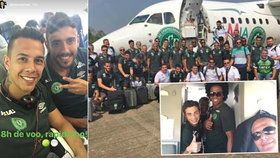 „Jdeme na to!“ Brazilský fotbalový tým Chapecoense FC pózuje před odletem na nejdůležitější zápas v historii klubu.