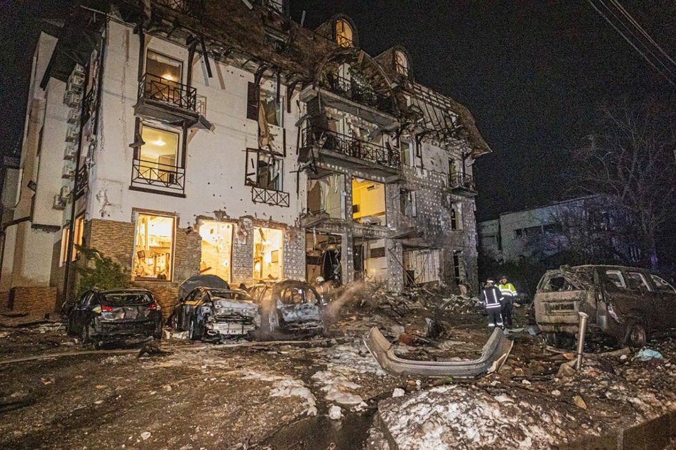 Ruský útok na hotel v Charkově (11. 1. 2024)