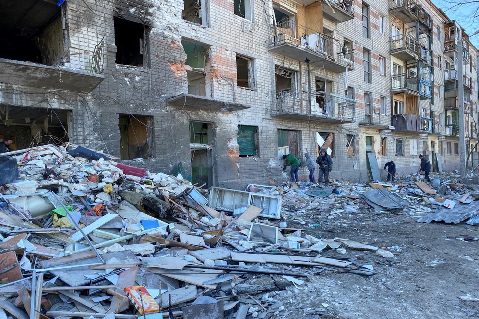 Škody po ostřelování v Charkově (21.3.2022)