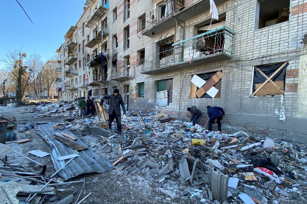 Škody po ostřelování v Charkově (21.3.2022)